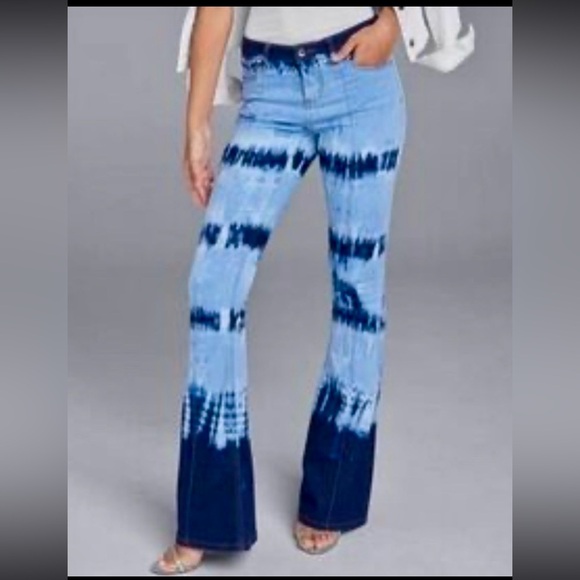 VENUS Denim - VENUS Tie-Dye Super Flare Bell Bottom Jean Size 8 Hippie Retro 70’s Stretch